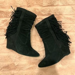 I.N.C Black Wedge Fringe Boots / Booties